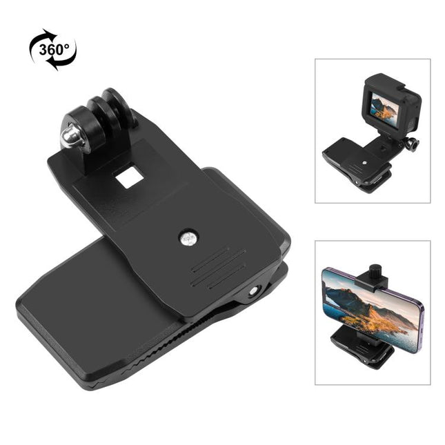 PULUZ 4 in 1 360 Degree Rotating Backpack Hat QR Clip Rec-mounts with Phone Clamp Kit