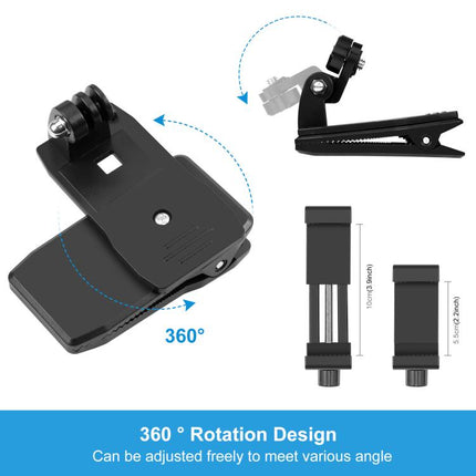 PULUZ 4 in 1 360 Degree Rotating Backpack Hat QR Clip Rec-mounts with Phone Clamp Kit