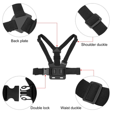 PULUZ  5 in 1 Adjustable Body Mount Belt Chest Strap with Phone Clamp & J Hook Mount & Long Screw Kit
