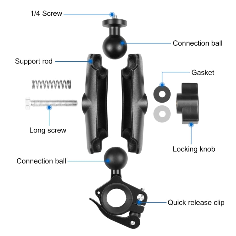 PULUZ Motorcycle O-Clip Quick Release Clamp Handlebar Fixed Mount Holder for GoPro and Other Action Cameras, O-Clip Mount