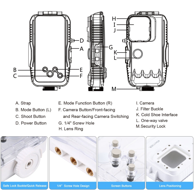 PULUZ 40m/130ft Waterproof Diving Case for iPhone 16 / 15 / 15 Pro / 14 / 14 Pro / 13 / 13 Pro / 12 / 12 Pro, with One-way Valve Photo Video Taking Underwater Housing Cover, For iPhone 14 / 14 Pro