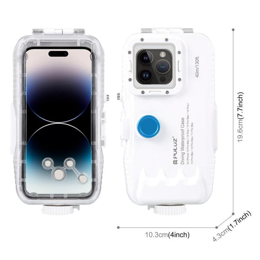 PULUZ 40m/130ft Waterproof Diving Case for 15 Pro Max / 15 Plus / iPhone 14 Plus / 14 Pro Max / 13 Pro Max / 12 Pro Max / 11 Pro Max, with One-way Valve Photo Video Taking Underwater Housing Cover