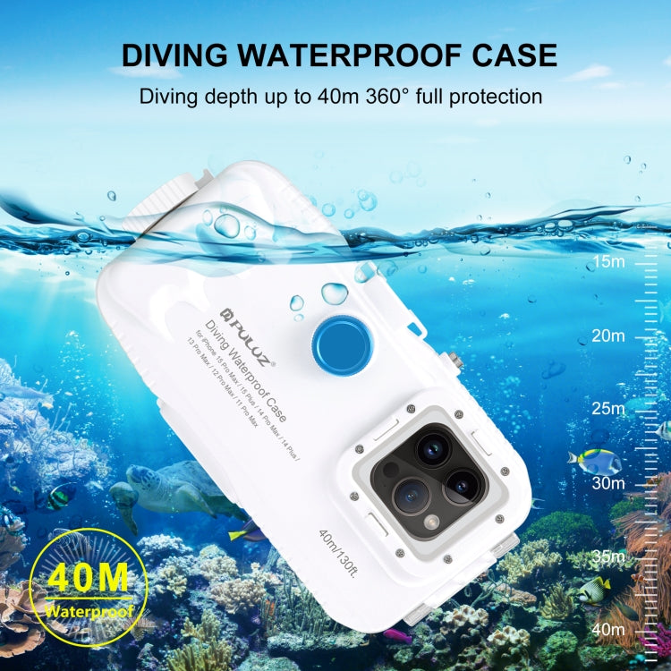 PULUZ 40m/130ft Waterproof Diving Case for 15 Pro Max / 15 Plus / iPhone 14 Plus / 14 Pro Max / 13 Pro Max / 12 Pro Max / 11 Pro Max, with One-way Valve Photo Video Taking Underwater Housing Cover, For iPhone 14 Plus / 14 Pro Max