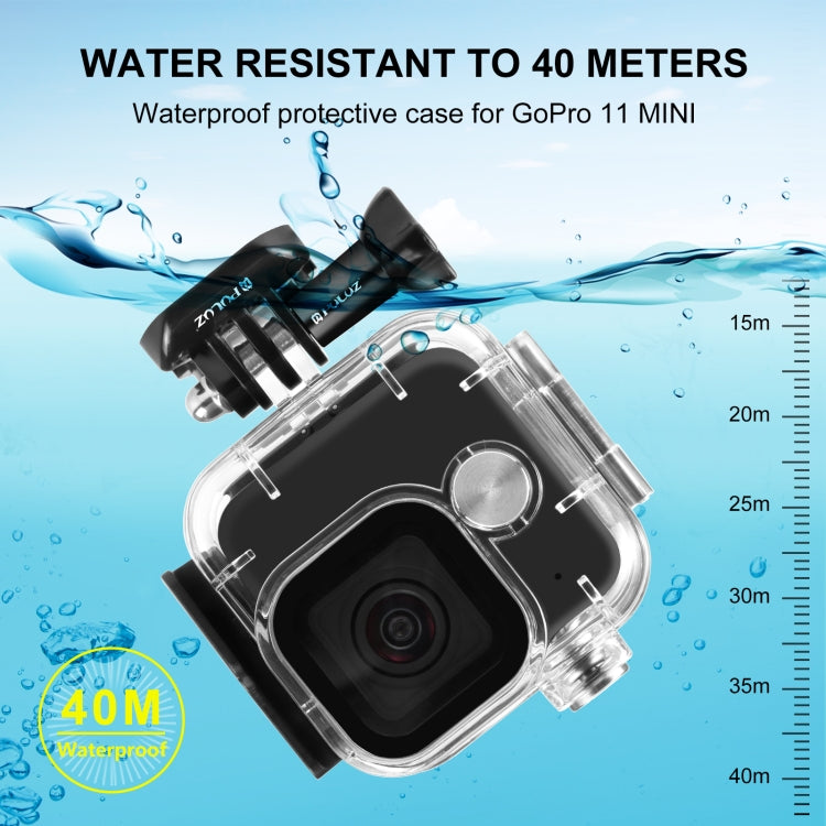 For GoPro Hero11 Mini Black PULUZ 40m Waterproof Housing Protective Case with Buckle Basic Mount & Screw