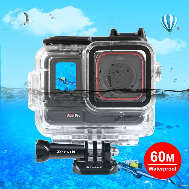For Insta360 Ace Pro PULUZ 60m Underwater Waterproof Housing Case with Base Adapter & Screw, For Insta360 Ace Pro  Underwater Case
