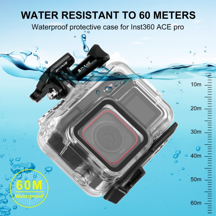 For Insta360 Ace Pro PULUZ 60m Underwater Waterproof Housing Case with Base Adapter & Screw, Underwater Case