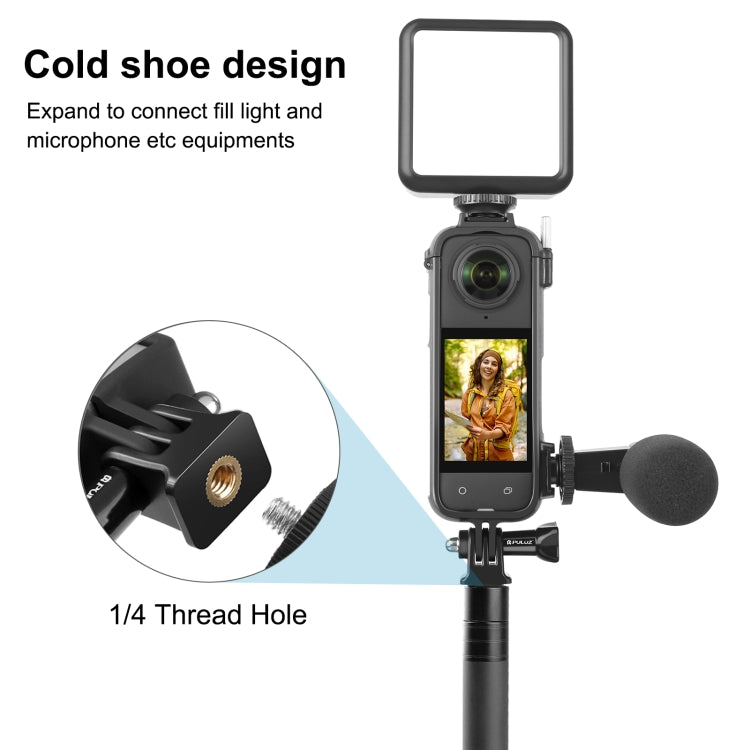 For Insta360 X4 PULUZ Cold Shoe PC Plastic Protective Frame with Adapter Mount & Screw