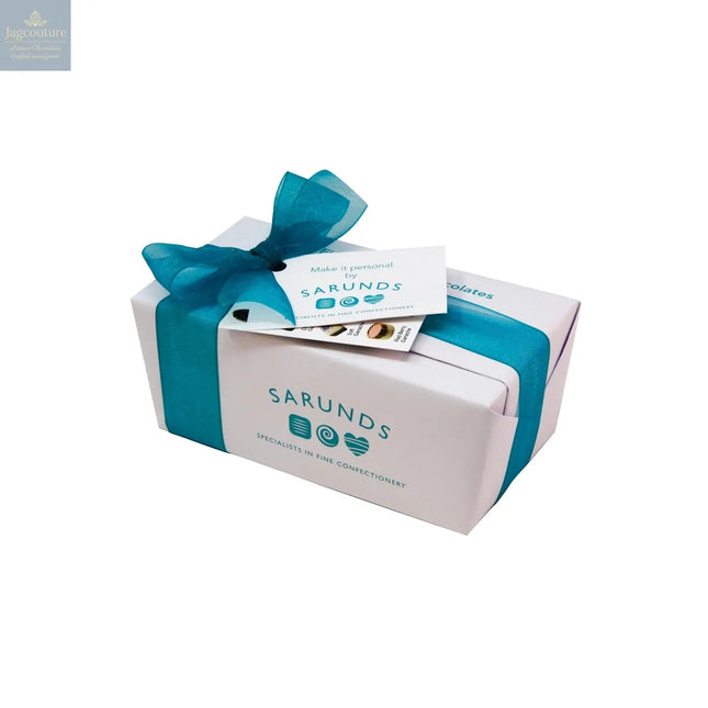 Personalised wrapped ballotin of assorted Belgian chocolates