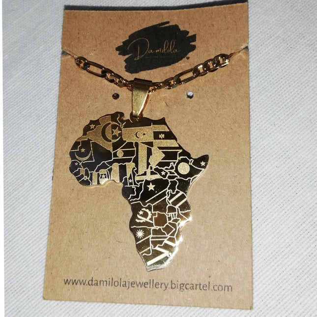 Africa Big Pendant Detailed Engraved ‘Kuumba' - Gold/Silver