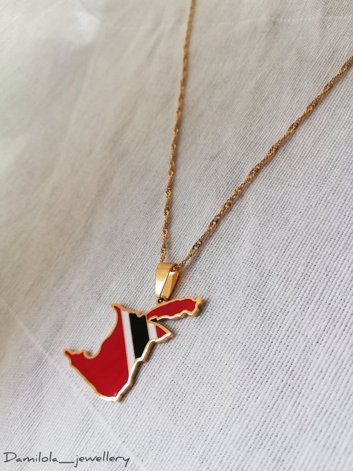 Trinidad Flag Map Necklace - Gold & Silver - ‘Together We Aspire' gold-silver