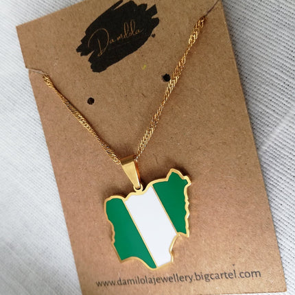 Nigeria Flag Map Necklace - 'Unity and Faith' - Gold/Silver