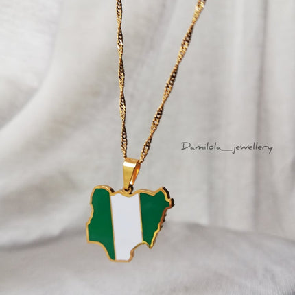 Nigeria Flag Map Necklace - 'Unity and Faith' - Gold/Silver