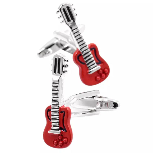 Red Enamel Guitar Cufflinks