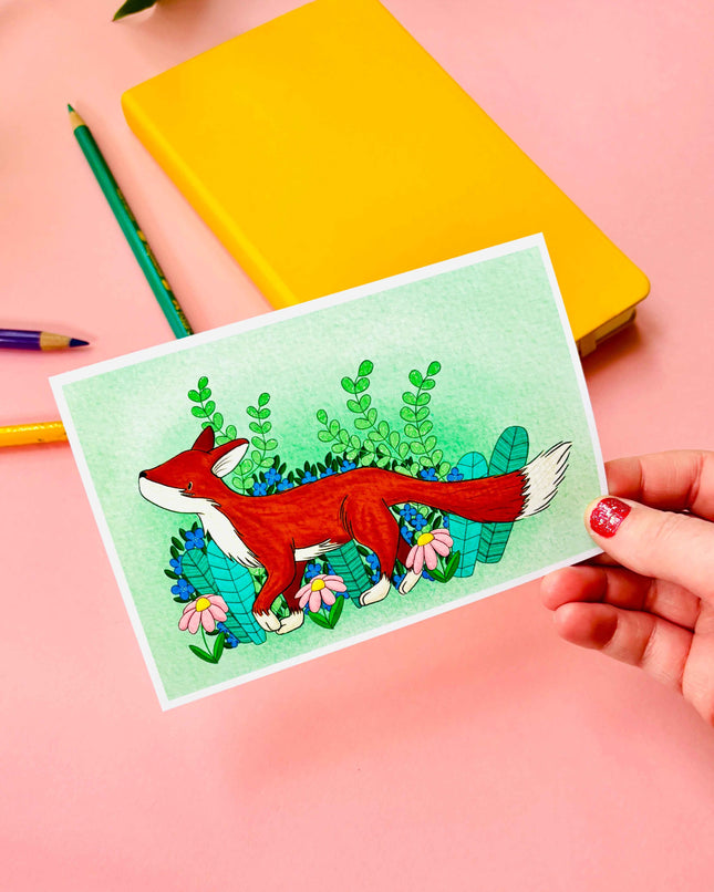 Red Fox Spring Signed Mini Illustration Print