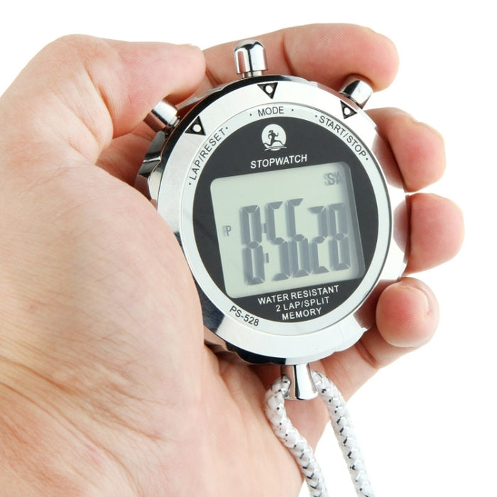 PS528 Metal Stopwatch Professional Chronograph Handheld Digital LCD Sports Counter Timer with Strap, PS528