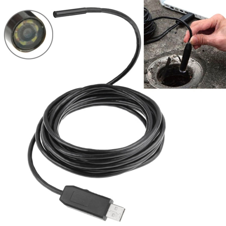 Waterproof USB Endoscope Snake Tube Inspection Camera with 6 LED for Parts of OTG Function Android Mobile Phone, Length: 5m, Lens Diameter: 7mm