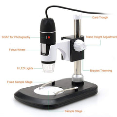 DMS-MDS800 40X-800X Magnifier 2.0MP Image Sensor USB Digital Microscope with 8 LEDs & Professional Stand, 40X-800X