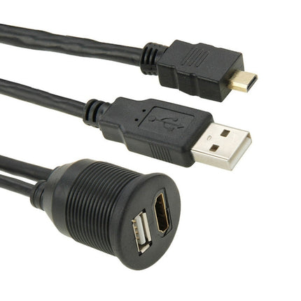 USB 2.0 & Micro HDMI (Type-D) Male to USB 2.0 & HDMI (Type-A) Female Adapter Cable with Car Flush Mount, Length: 2m, USB 2.0 & Micro HDMI Male to USB 2.0 & HDMI Female