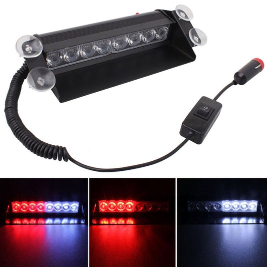 8W 800LM 8-LED 3-Modes Adjustable Angle Car Strobe Flash Dash Emergency Light Warning Lamp with Suckers, DC 12V