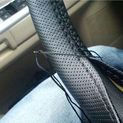 PU Leather Steering Wheel Cover With Needle and Thread, Size: 54x10.5cm