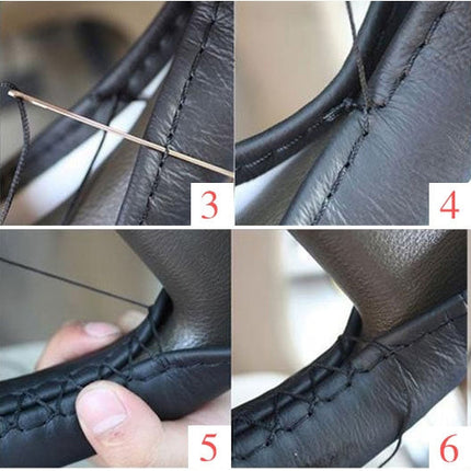 PU Leather Steering Wheel Cover With Needle and Thread, Size: 54x10.5cm