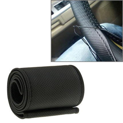 PU Leather Steering Wheel Cover With Needle and Thread, Size: 54x10.5cm