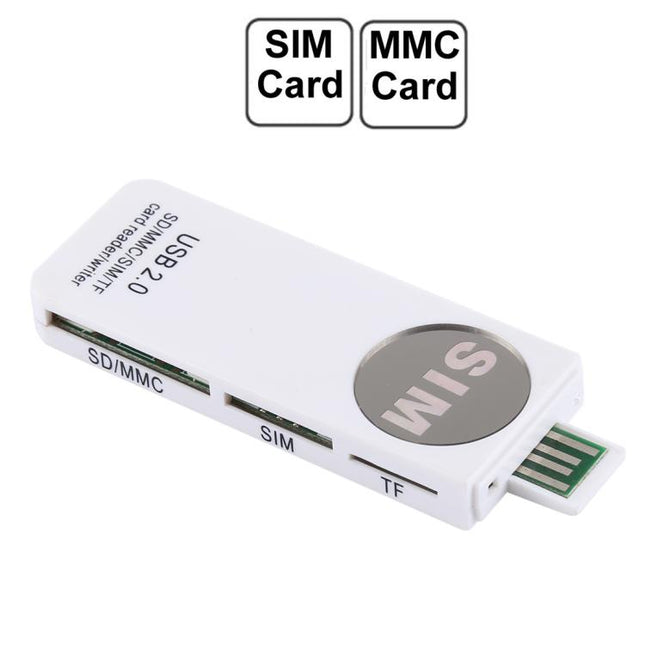 USB Universal Card Reader, Support SD / MMC /SIM / TF Card, White