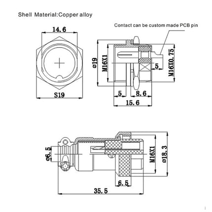 DIY 16mm 6-Pin GX16 Aviation Plug Socket Connector (5 Pcs in One Package, the Price is for 5 Pcs)
