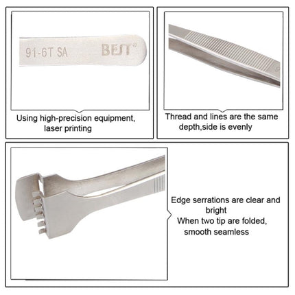 BEST BST-91-6T SA Professional Stainless Steel Wafer Tweezers for Silicon Wafer, BST-91-6T