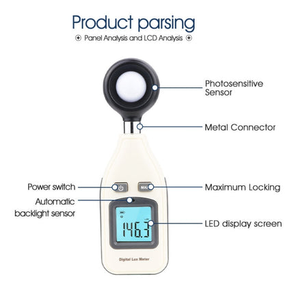 BENETECH Digital Light Lux Meter for Factory / School / House Various Occasion, Range: 0-200,000 Lux (GM1010), GM1010