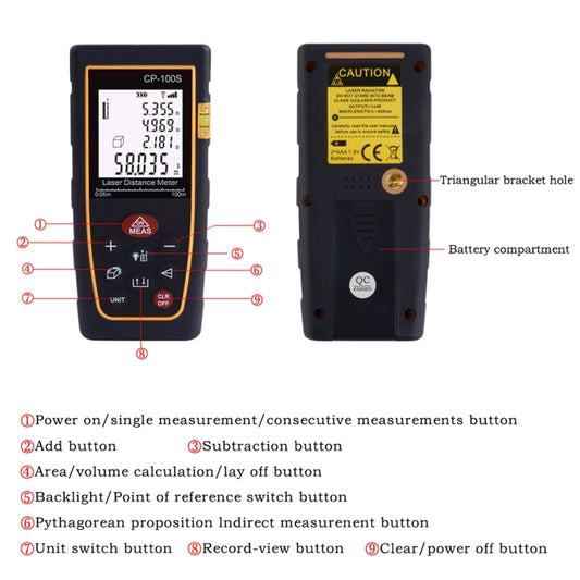 CP-100S Digital Handheld Laser Distance Meter, Max Measuring Distance: 100m