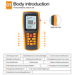 BENETECH GM8903 2.6 inch LCD Screen Digital Hot Wire Wind Speed Wind Temperature Anemometer, GM8903