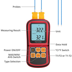 BENETECH GM1312 2.4 inch LCD Screen Thermocouple Thermometer Measure J,K,T,E,N and R Type, Measure Range: -50~300C