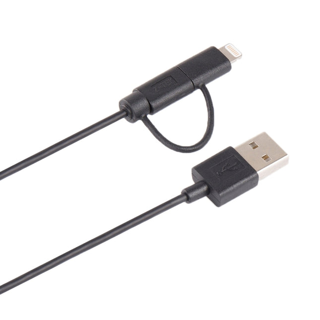 1m MFI 2 in 1 8 pin + Micro USB 2.0 Male to USB Data Sync Charging Cable