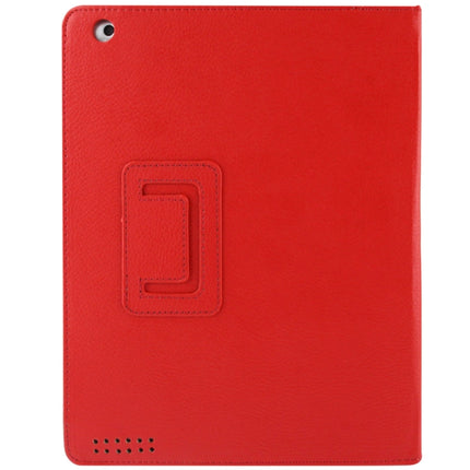 High Quality Litchi Texture Folding Leather with Sleep / Wake-up & Holder Function for iPad 2 / iPad 3 / iPad 4