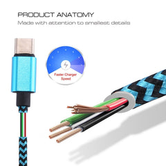 1m Woven Style USB-C / Type-C 3.1 to USB 2.0 Data Sync Charge Cable