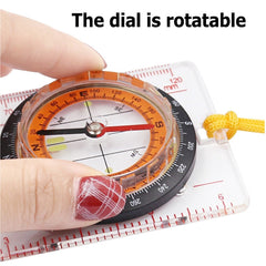 2 in 1 Compass with Map Measuring Ruler Lanyard Emergency Survival Tool