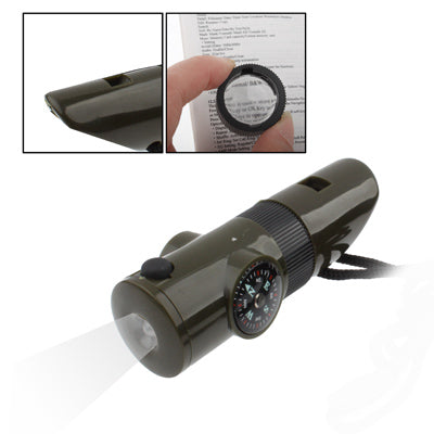 7 in 1 (Survival Whistle / Compass / Thermometer / LED Light / Magnifier / Retroreflector / String), 7 in 1  Survival Whistle