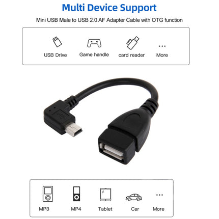 90 Degree Mini USB Male to USB 2.0 AF Adapter Cable with OTG Function, Length: 13cm, Right Augle Mini USB, 13cm