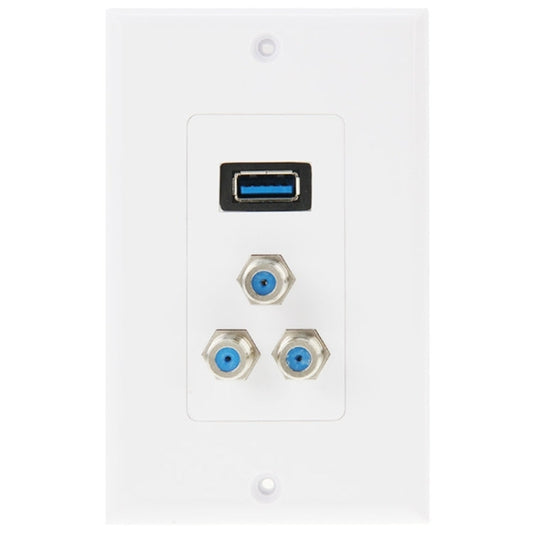 USB 3.0 Female Plug + 3 F Female Plugs Wall Plate Panel