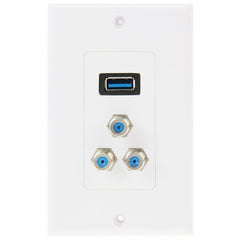 USB 3.0 Female Plug + 3 F Female Plugs Wall Plate Panel