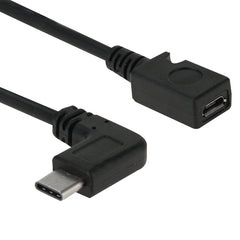 High Speed Micro USB Female to 90 Degrees Elbow USB-C / Type-C 3.0 Male Data Sync Cable Adapter, Length: 27.5 cm