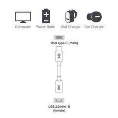 USB-C / Type-C 3.0 Male to Mini USB Female Cable Adapter, Length: 29cm