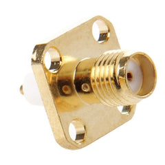 10 PCS Gold Plated SMA Female 4 Holes Chassis Panel Mount Extended Dielectric Solder Connector Adapter, SMA Female 4 Holes
