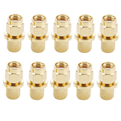 10 PCS Gold Plated SMA Male Plug Crimp RF Connector Adapter for RG58 / RG142 / LMR195 Cable, SMA Male Plug