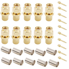 10 PCS Gold Plated SMA Male Plug Crimp RF Connector Adapter for RG58 / RG142 / LMR195 Cable, SMA Male Plug