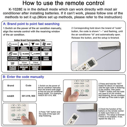 Chunghop K-1028E 1000 in 1 Universal A/C Remote Controller with Flashlight
