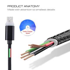 1m Woven Style Micro USB to USB 2.0 Data Sync Cable with LED Indicator Light