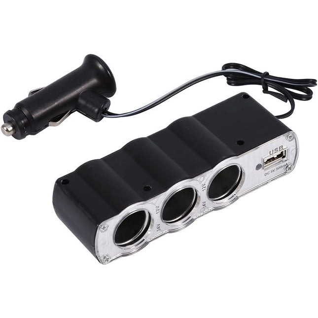 WF-0120 12V / 24V 3 Way Triple Sockets USB Car Cigarette Lighter Socket Splitter Charger