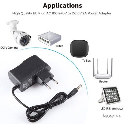 EU Plug AC 100-240V to DC 6V 2A Power Adapter, Tips: 5.5 x 2.1mm, Cable Length: 1.1m, EU Plug DC 6V 2A
